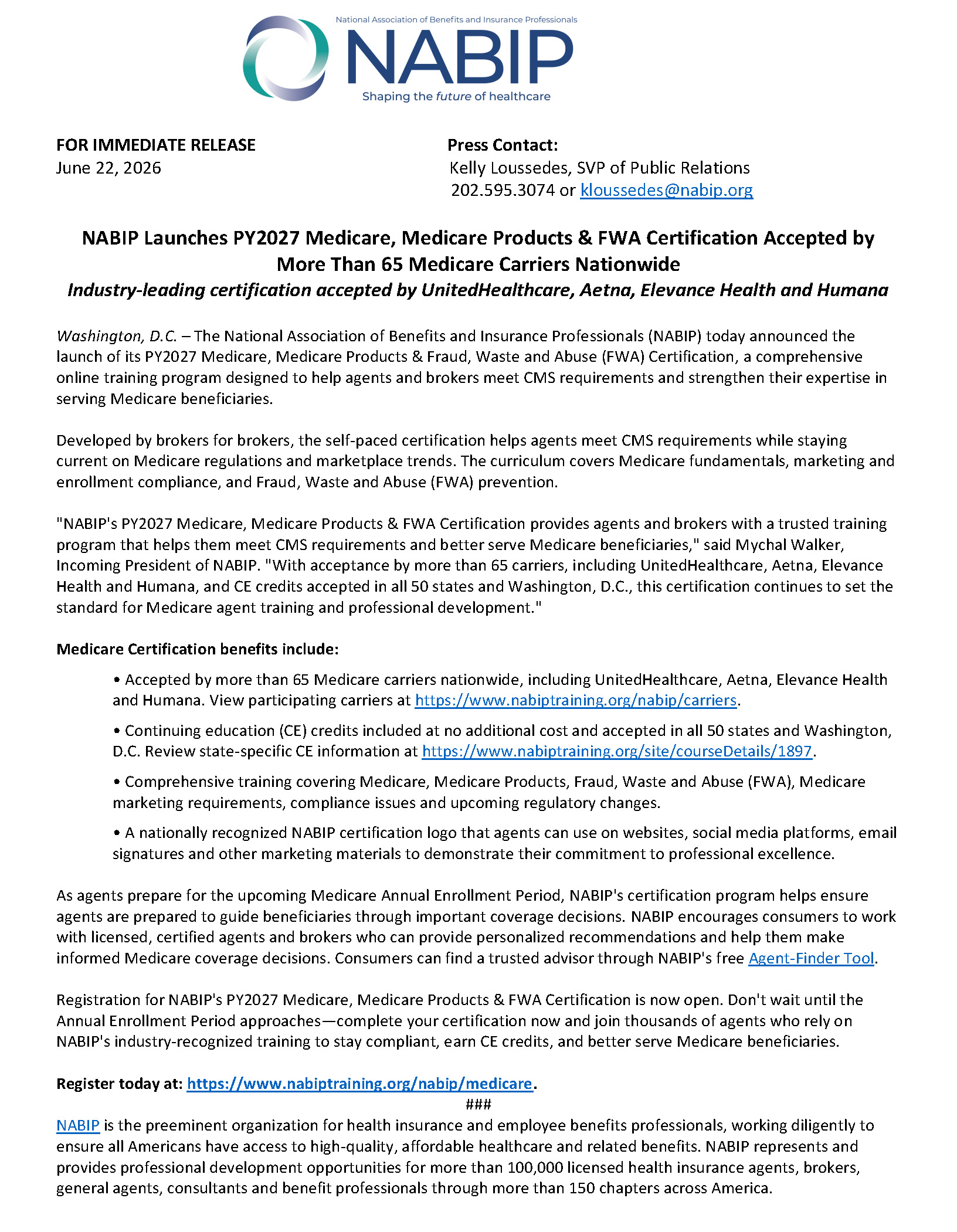 NABIP Press Release