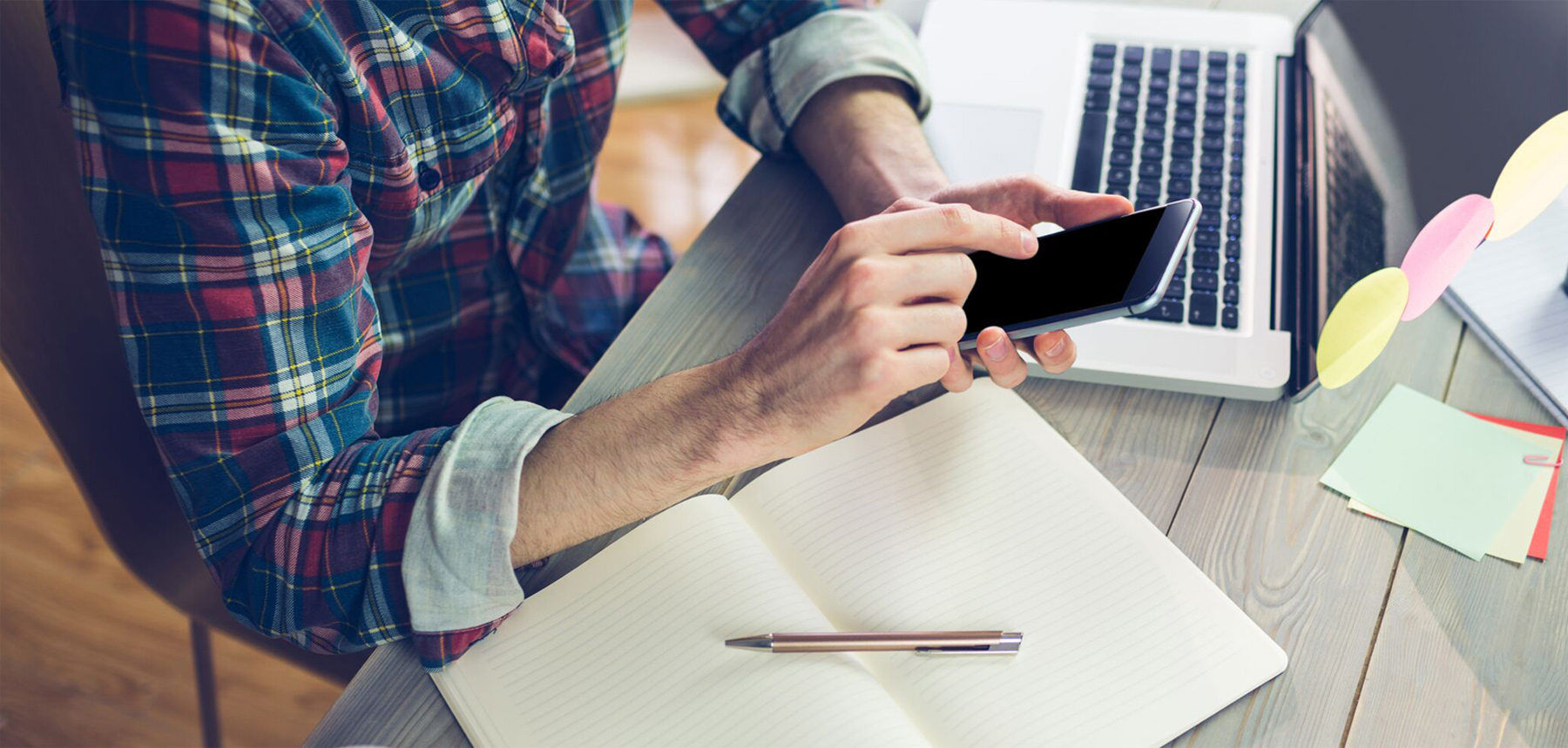 man checking information on phone